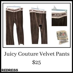 Juicy Couture Velvet Brown Coffee Pants With Tie Waistband